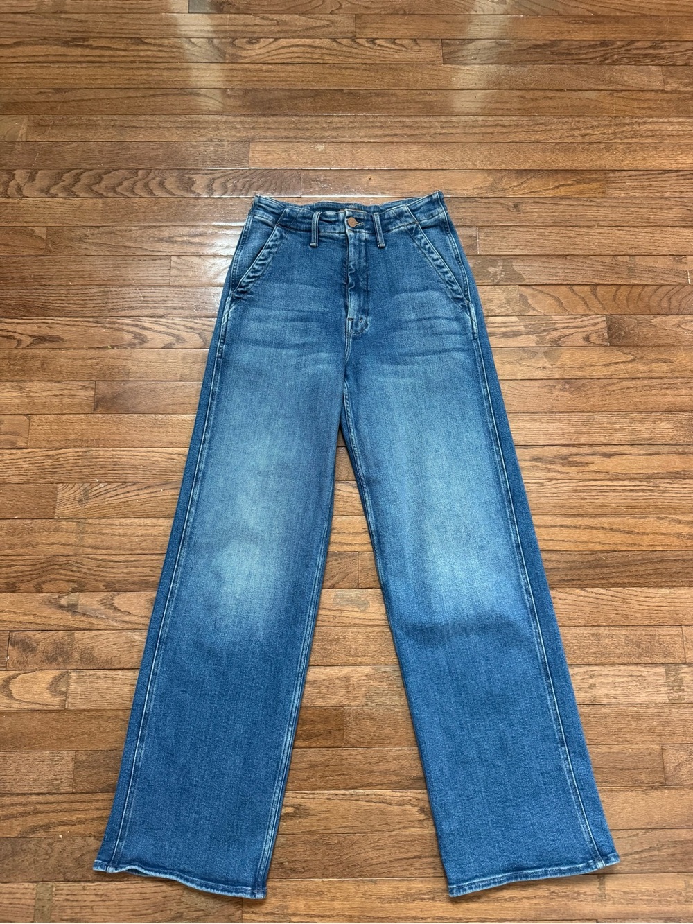 MOTHER Denim The Major Zip Skimp High Rise Jeans in Medium Blue Wash - Picture 2 of 15